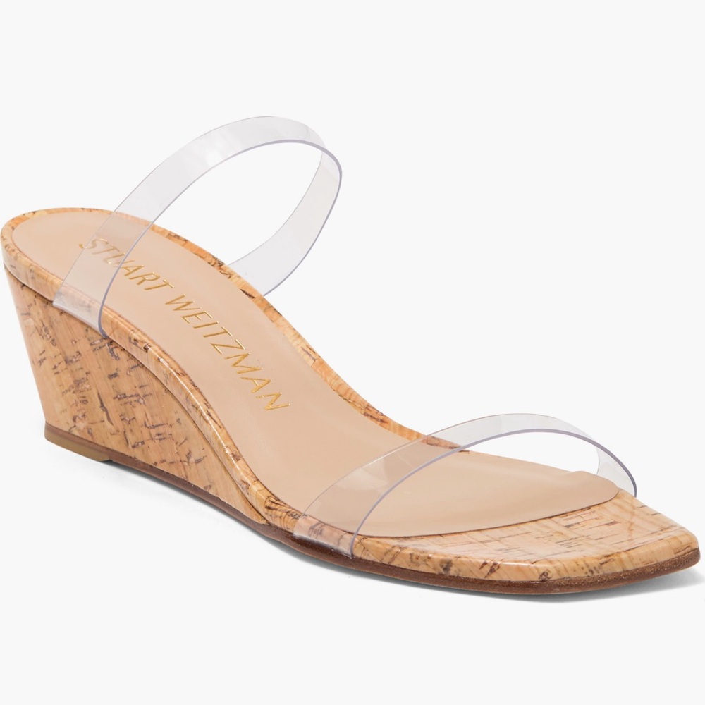 Stuart Weitzman Aleena 50 Clear Wedge Sandals brand new 38 US 8